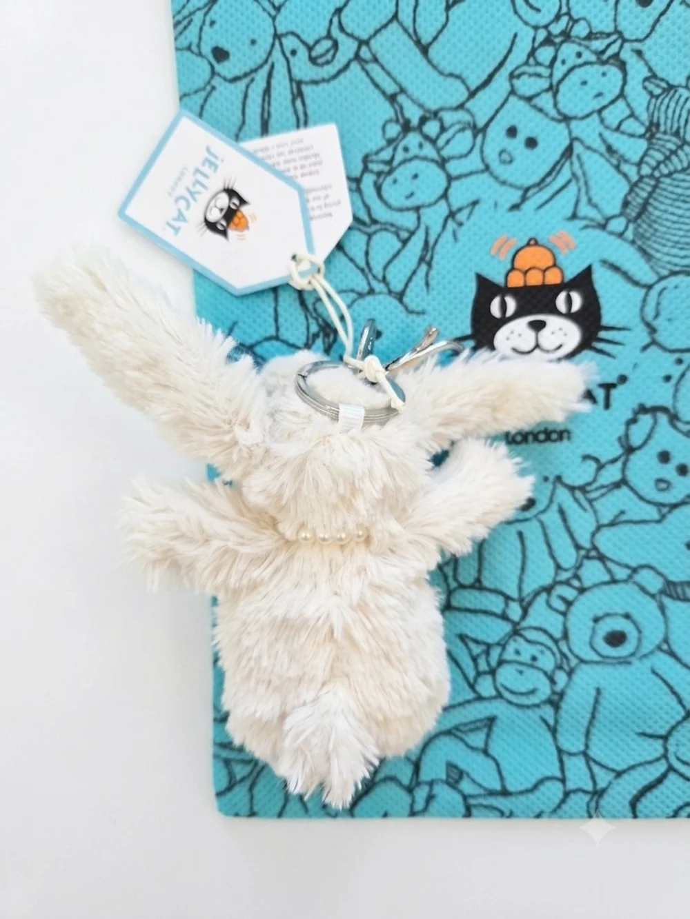 Jellycat Cream Floral Ears Bunny Bag Charm With Apple Pearl Necklace